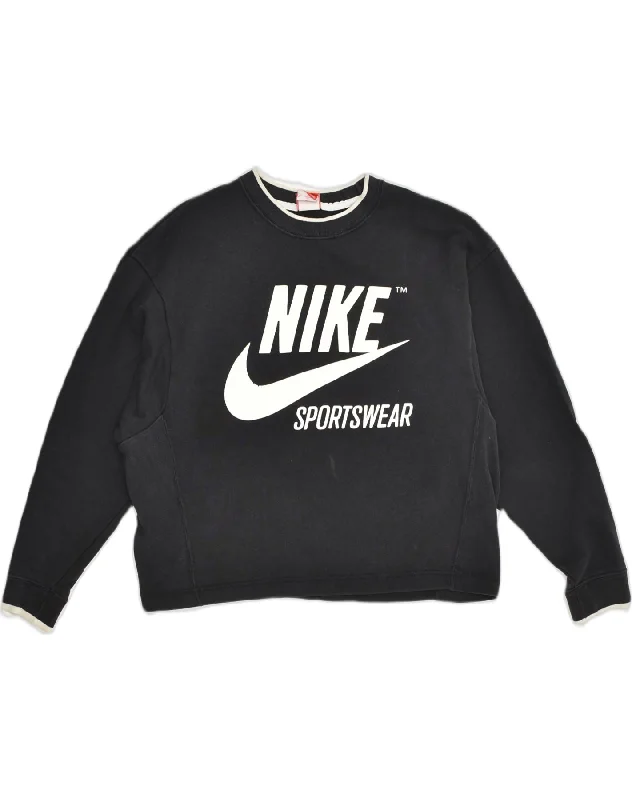 NIKE Womens Graphic Sweatshirt Jumper UK 10 Small Black Cotton Hoodie with Print Artistic Unique NIKE Womens Graphic Sweatshirt Jumper UK 10 Small Black Cotton Hoodie with Print Artistic Unique