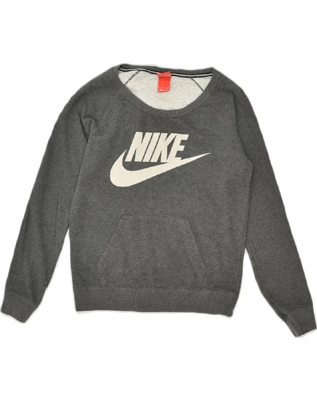 NIKE Womens Graphic Sweatshirt Jumper UK 10 Small Grey Cotton Hoodie with Hem Ribbing Snug Secure NIKE Womens Graphic Sweatshirt Jumper UK 10 Small Grey Cotton Hoodie with Hem Ribbing Snug Secure