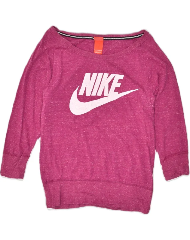 NIKE Womens Graphic Sweatshirt Jumper UK 10 Small Pink Flecked Cotton Hoodie with Contrast Stitching Detailed Premium NIKE Womens Graphic Sweatshirt Jumper UK 10 Small Pink Flecked Cotton Hoodie with Contrast Stitching Detailed Premium