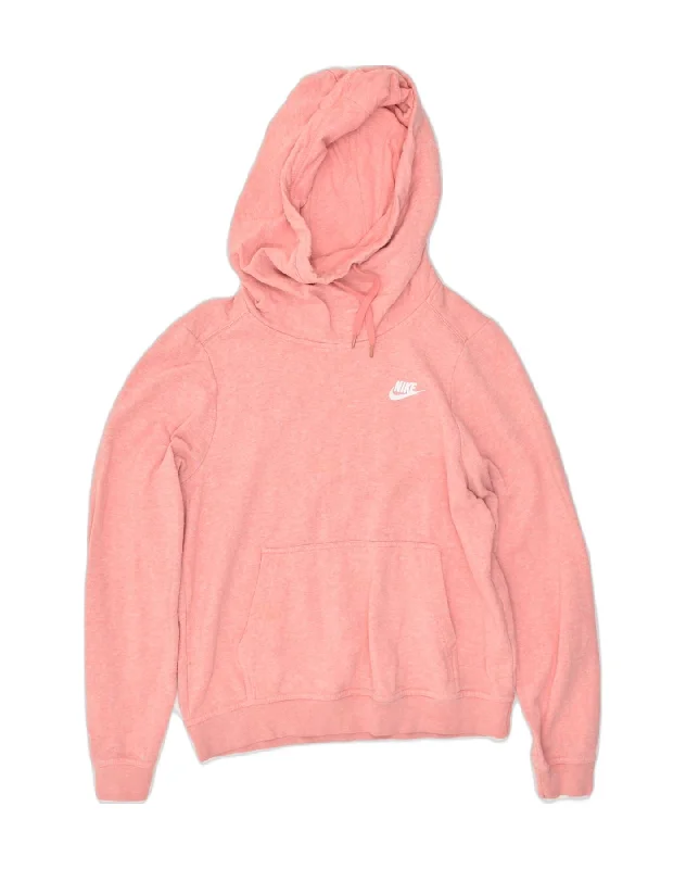 NIKE Womens Hoodie Jumper UK 10 Small Pink Cotton Hoodie with Distressed Vintage Worn NIKE Womens Hoodie Jumper UK 10 Small Pink Cotton Hoodie with Distressed Vintage Worn