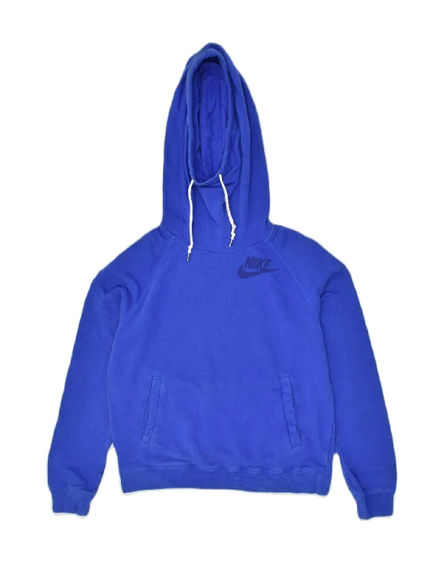 NIKE Womens Hoodie Jumper UK 16 Medium Blue Cotton Hoodie with Half-Zip Sporty Casual