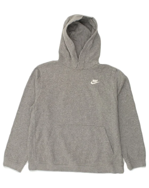 NIKE Womens Hoodie Jumper UK 18 XL Grey Cotton Hoodie with Bell Sleeves Flared Feminine