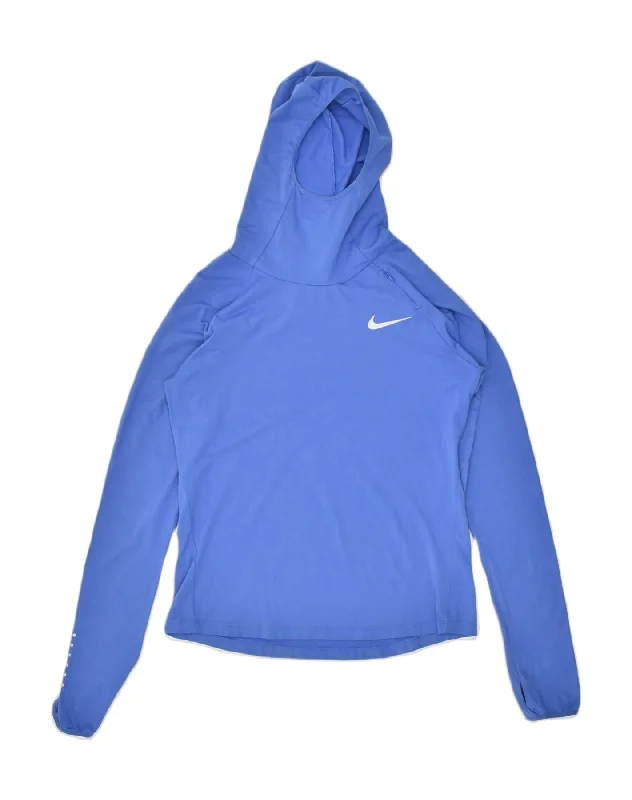 NIKE Womens Running Hoodie Jumper UK 14 Medium Blue Polyester Hoodie with Camouflage Military Edgy