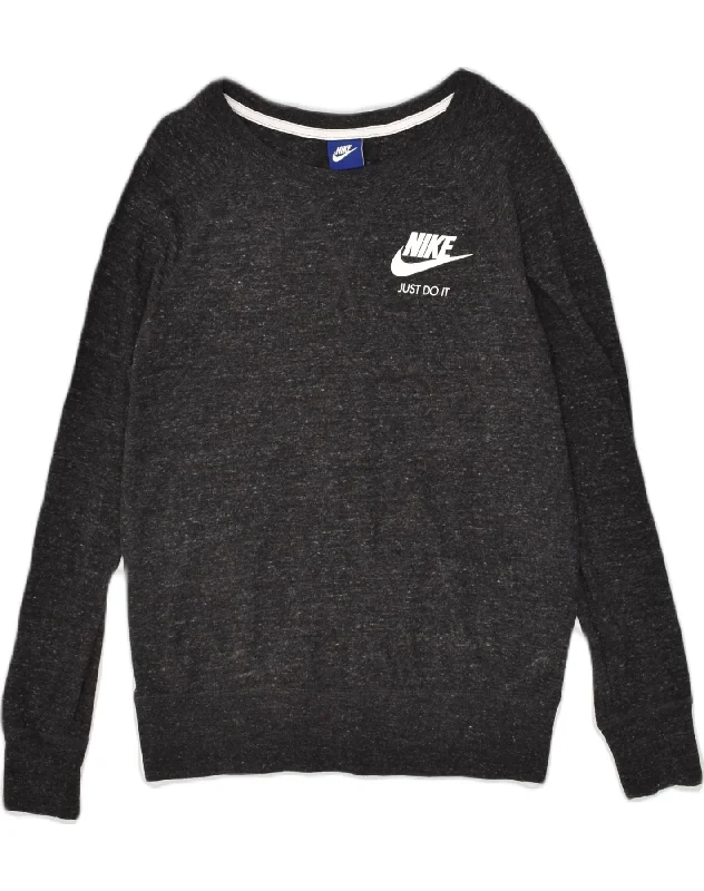 NIKE Womens Sweatshirt Jumper UK 14 Medium Black Flecked Cotton Hoodie with Rolled Sleeves Casual Relaxed