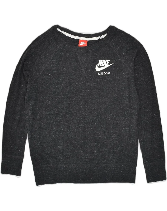 NIKE Womens Sweatshirt Jumper UK 14 Medium Grey Flecked Cotton Hoodie with Front Slit Layering Stylish NIKE Womens Sweatshirt Jumper UK 14 Medium Grey Flecked Cotton Hoodie with Front Slit Layering Stylish