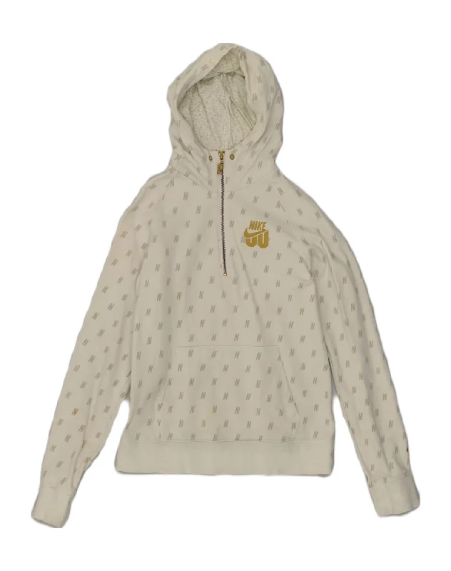 NIKE Womens Zip Neck Hoodie Jumper UK 12 Medium Off White Cotton Zip Hoodie Drawstring Kangaroo Pocket NIKE Womens Zip Neck Hoodie Jumper UK 12 Medium Off White Cotton Zip Hoodie Drawstring Kangaroo Pocket