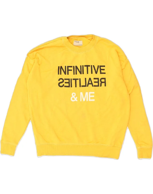 PULL & BEAR Womens Loose Fit Graphic Sweatshirt Jumper UK 14 Medium Yellow Hoodie with Full-Zip Functional Layering PULL & BEAR Womens Loose Fit Graphic Sweatshirt Jumper UK 14 Medium Yellow Hoodie with Full-Zip Functional Layering