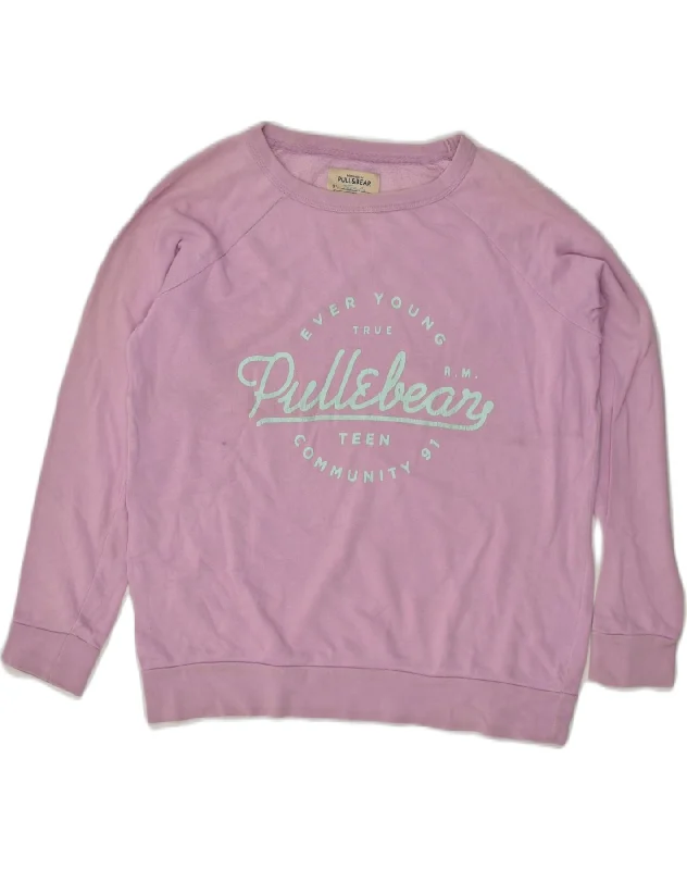PULL & BEAR Womens Oversized Graphic Sweatshirt Jumper UK 10 Small Purple Zip Hoodie Drawstring Kangaroo Pocket PULL & BEAR Womens Oversized Graphic Sweatshirt Jumper UK 10 Small Purple Zip Hoodie Drawstring Kangaroo Pocket