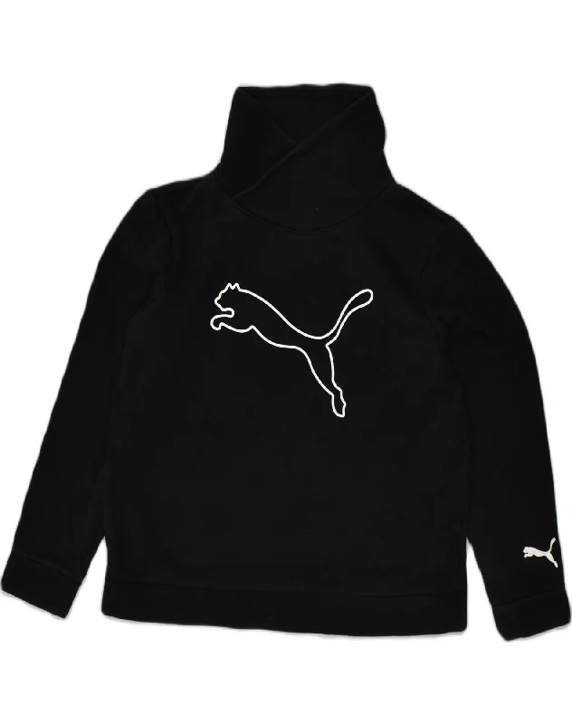 PUMA Womens Graphic Shawl Neck Sweatshirt Jumper UK 14 Large Black Cotton Hoodie with Slit Hem Functional Movement PUMA Womens Graphic Shawl Neck Sweatshirt Jumper UK 14 Large Black Cotton Hoodie with Slit Hem Functional Movement