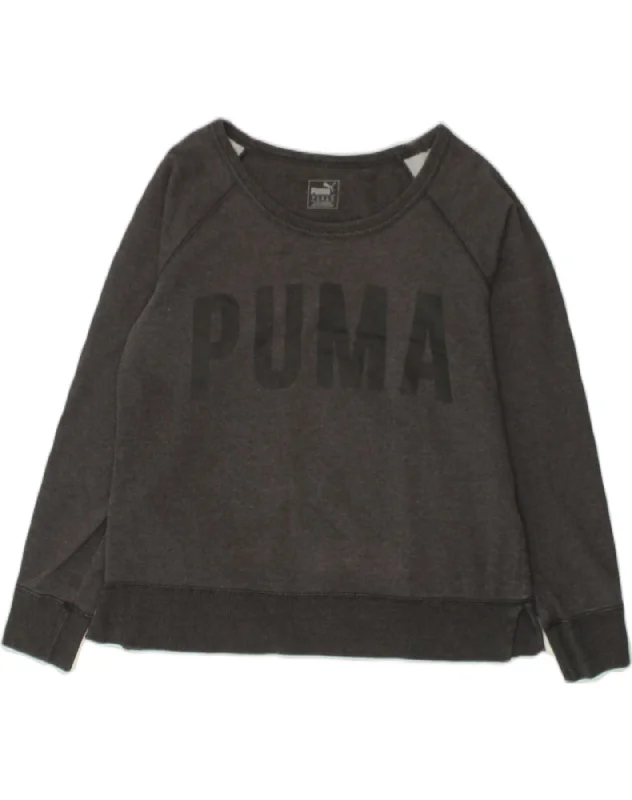 PUMA Womens Graphic Sweatshirt Jumper UK 14 Large  Grey Cotton Hoodie with Rolled Sleeves Casual Relaxed