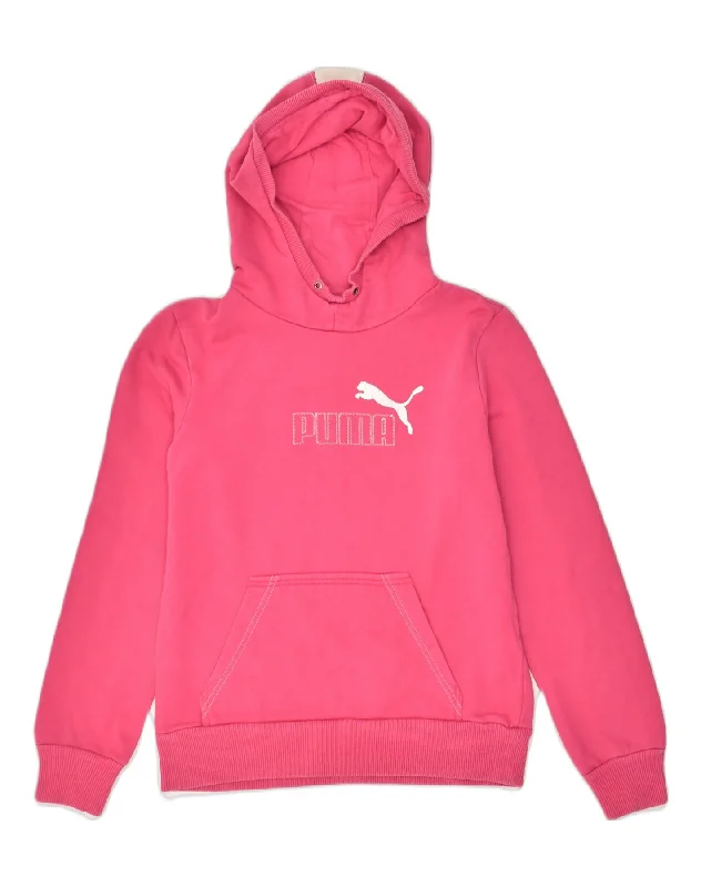 PUMA Womens Hoodie Jumper UK 12 Medium Pink Cotton Hoodie with Hem Applique Textured Unique PUMA Womens Hoodie Jumper UK 12 Medium Pink Cotton Hoodie with Hem Applique Textured Unique
