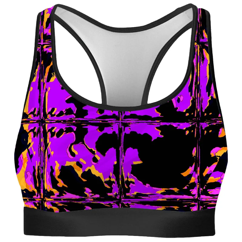 Purple Blackout Rave Glitch Rave Bra Padded Push-Up Bra