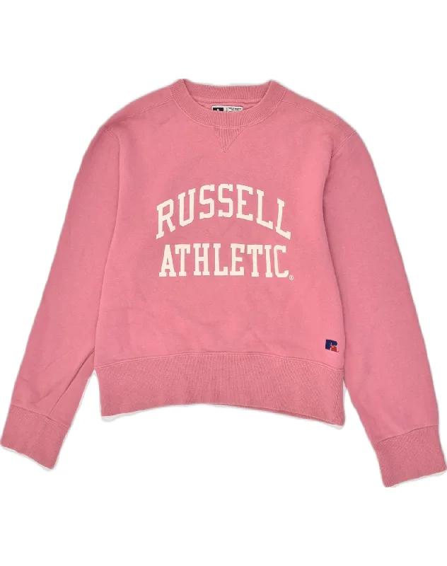 RUSSELL ATHLETIC Womens Crop Graphic Sweatshirt Jumper UK 18 XL Pink Hoodie with V-Neck Classic Versatile RUSSELL ATHLETIC Womens Crop Graphic Sweatshirt Jumper UK 18 XL Pink Hoodie with V-Neck Classic Versatile