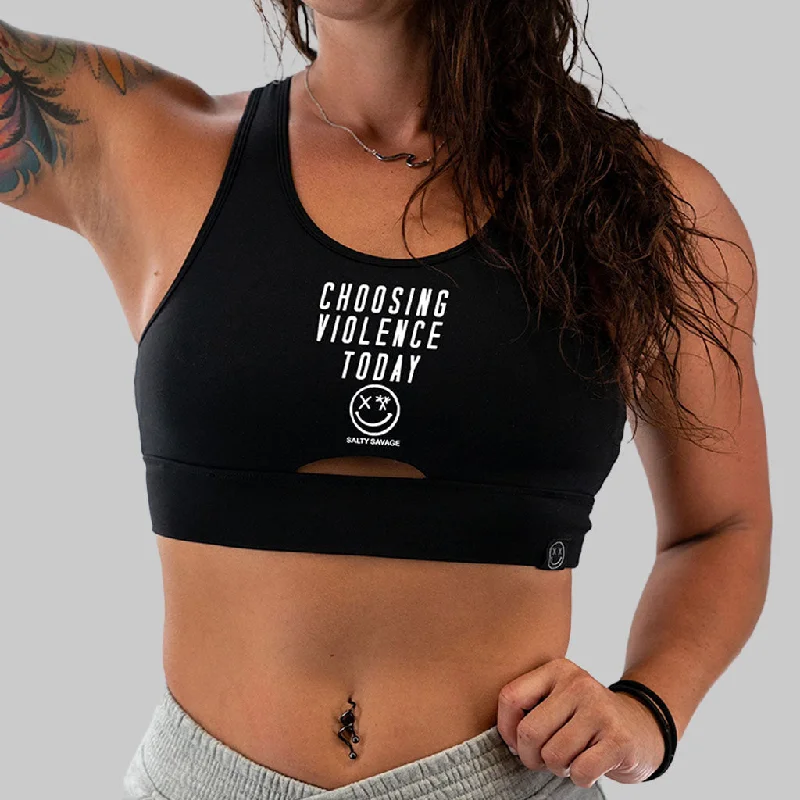 Salty Savage Ladies “Choosing Violence Today” Peekaboo Sports Bra | Cocoa Beach Performance Seamless Fit Bra