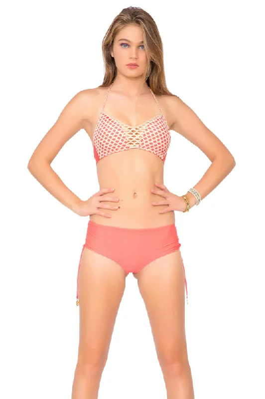 STARFISH WISHES - Criss Cross Sporty Bra & Adjustable Reversible Drawstring High Bottom • Fire Coral Adjustable Fit Bra STARFISH WISHES - Criss Cross Sporty Bra & Adjustable Reversible Drawstring High Bottom • Fire Coral Adjustable Fit Bra