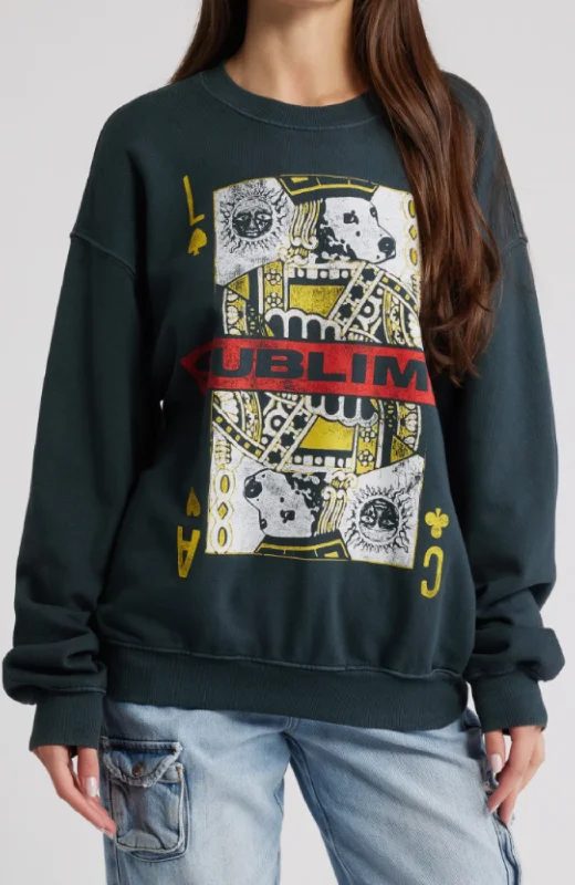 Daydreamer - Sublime Playing Card Graphic Sweatshirt Hoodie with Mock Neck Collared Structured