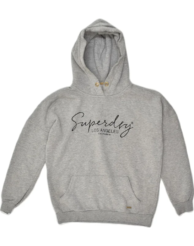 SUPERDRY Womens California Graphic Hoodie Jumper UK 10 Small Grey Cotton Hoodie with Tie-Dye Psychedelic Retro