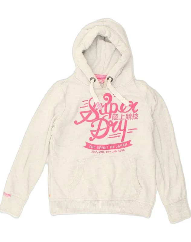 SUPERDRY Womens Graphic Hoodie Jumper Large Grey Cotton Hoodie with Embroidery Detailed Premium SUPERDRY Womens Graphic Hoodie Jumper Large Grey Cotton Hoodie with Embroidery Detailed Premium