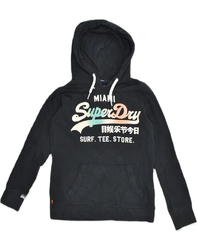 SUPERDRY Womens Graphic Hoodie Jumper UK 10 Small Black Cotton Hoodie with Emblem Brand Identity SUPERDRY Womens Graphic Hoodie Jumper UK 10 Small Black Cotton Hoodie with Emblem Brand Identity