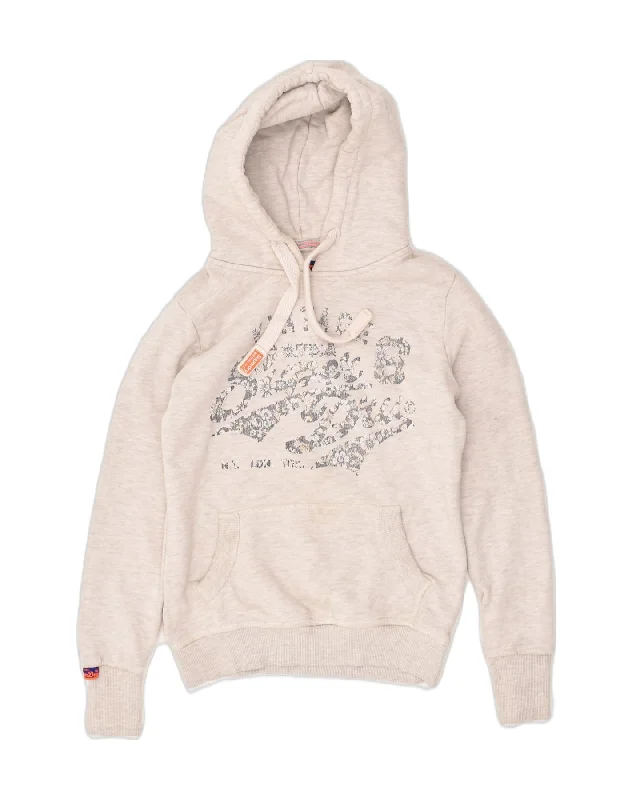 SUPERDRY Womens Graphic Hoodie Jumper UK 10 Small Grey Cotton Hoodie with Neon Bright Vibrant SUPERDRY Womens Graphic Hoodie Jumper UK 10 Small Grey Cotton Hoodie with Neon Bright Vibrant