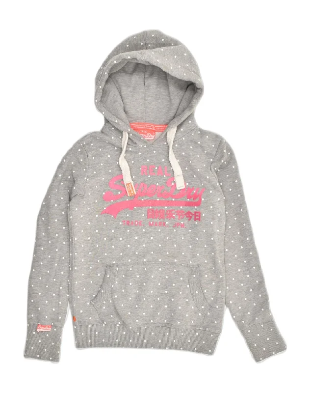 SUPERDRY Womens Graphic Hoodie Jumper UK 10 Small Grey Polka Dot Cotton Graphic Hoodie Design Print SUPERDRY Womens Graphic Hoodie Jumper UK 10 Small Grey Polka Dot Cotton Graphic Hoodie Design Print