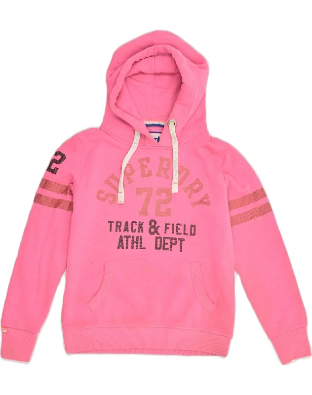 SUPERDRY Womens Graphic Hoodie Jumper UK 10 Small Pink Polyester Oversized Hoodie Comfort Casual