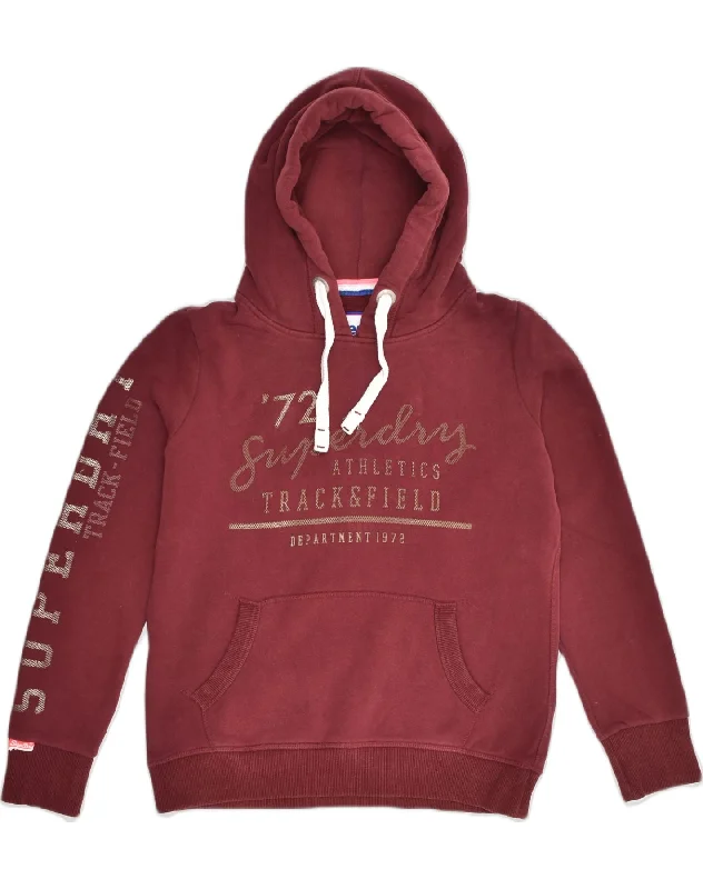 SUPERDRY Womens Graphic Hoodie Jumper UK 12 Medium  Maroon Cotton Hoodie with Crew Neck Simple Timeless