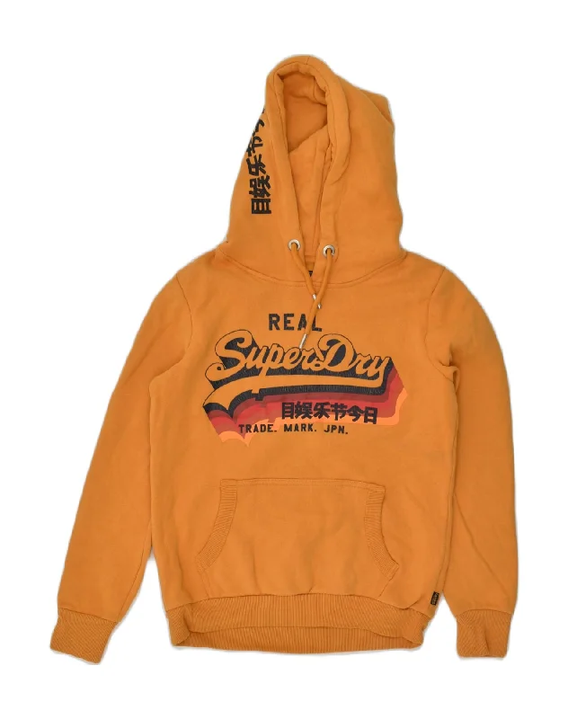 SUPERDRY Womens Graphic Hoodie Jumper UK 12 Medium Orange Cotton Hoodie with Hem Embroidery Detailed Premium SUPERDRY Womens Graphic Hoodie Jumper UK 12 Medium Orange Cotton Hoodie with Hem Embroidery Detailed Premium