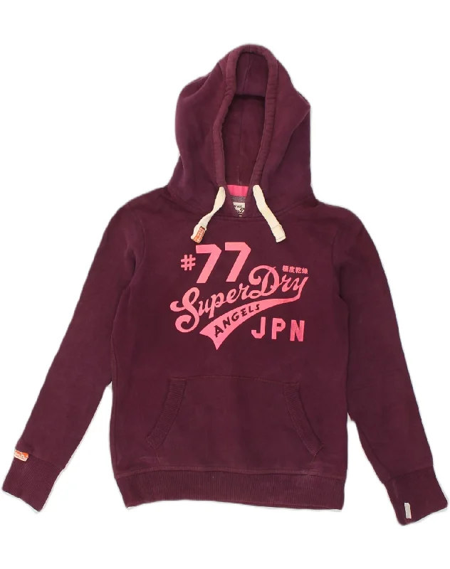 SUPERDRY Womens Graphic Hoodie Jumper UK 14 Medium Maroon Cotton Hoodie with Hem Contrast Bold Stylish SUPERDRY Womens Graphic Hoodie Jumper UK 14 Medium Maroon Cotton Hoodie with Hem Contrast Bold Stylish