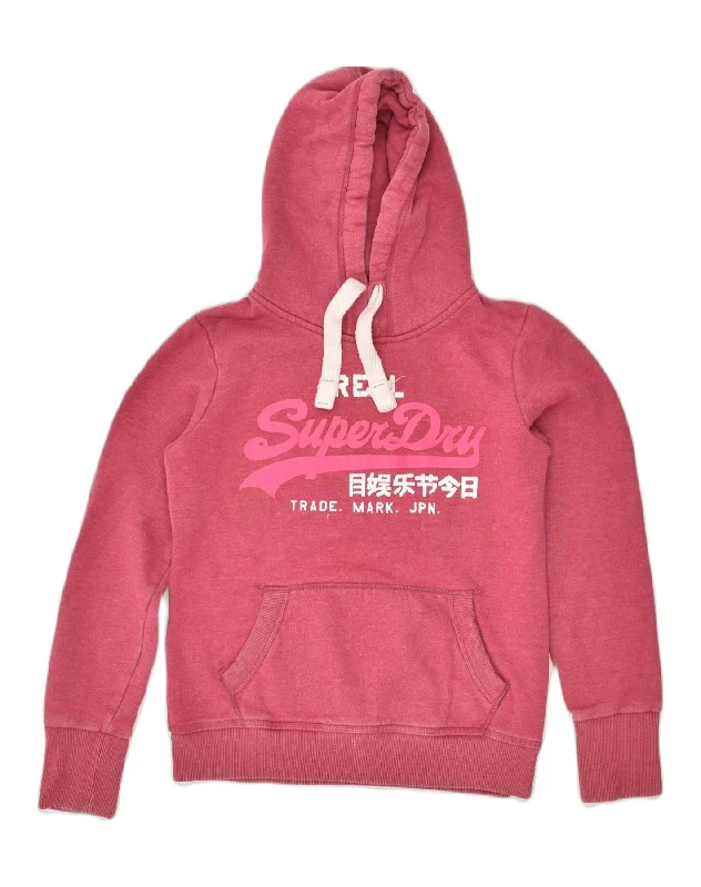 SUPERDRY Womens Graphic Hoodie Jumper UK 14 Medium Pink Cotton Hoodie with Emblem Brand Identity SUPERDRY Womens Graphic Hoodie Jumper UK 14 Medium Pink Cotton Hoodie with Emblem Brand Identity