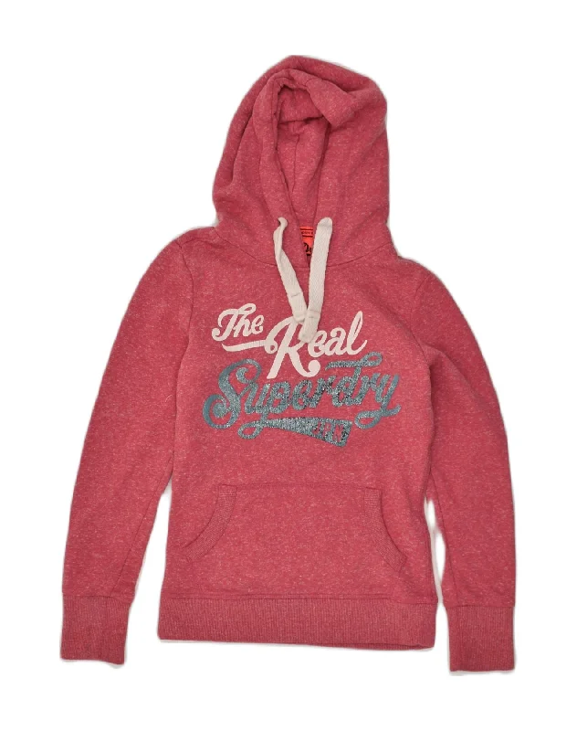 SUPERDRY Womens Graphic Hoodie Jumper UK 2 2XS Red Polyester Hoodie with Hem Drawcord Adjustable Customizable SUPERDRY Womens Graphic Hoodie Jumper UK 2 2XS Red Polyester Hoodie with Hem Drawcord Adjustable Customizable