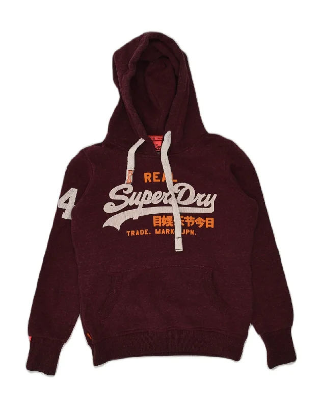 SUPERDRY Womens Graphic Hoodie Jumper UK 6 XS Burgundy Polyester Hoodie with Earth Tones Natural Calm