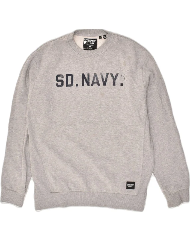 SUPERDRY Womens Graphic Sweatshirt Jumper UK 10 Small Grey Cotton Hoodie with Stripes Bold Sporty SUPERDRY Womens Graphic Sweatshirt Jumper UK 10 Small Grey Cotton Hoodie with Stripes Bold Sporty