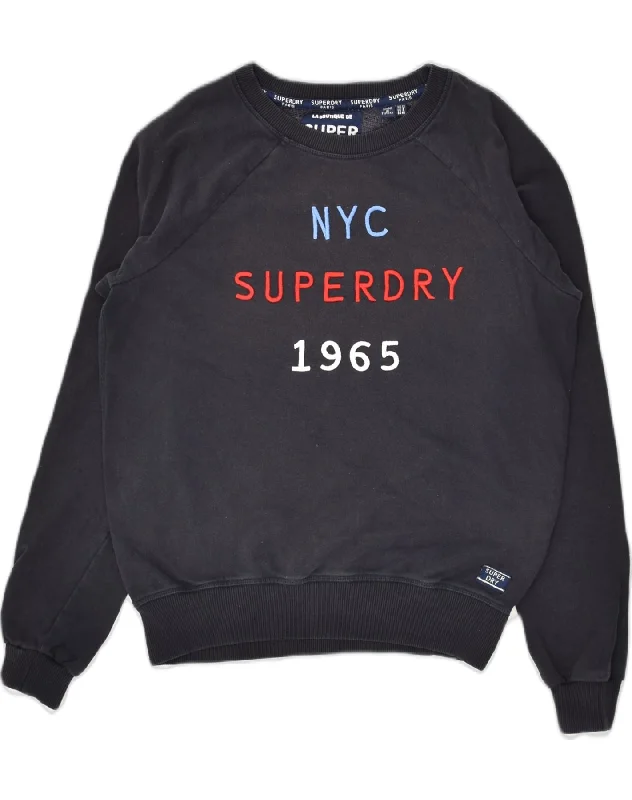 SUPERDRY Womens Graphic Sweatshirt Jumper UK 12 Medium Navy Blue Graphic Hoodie Design Print SUPERDRY Womens Graphic Sweatshirt Jumper UK 12 Medium Navy Blue Graphic Hoodie Design Print
