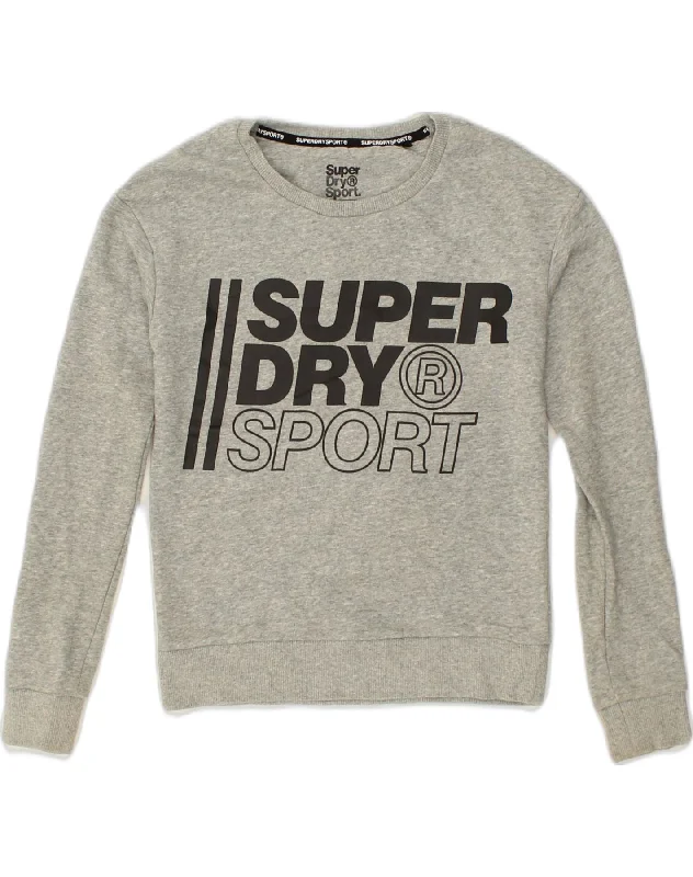 SUPERDRY Womens Graphic Sweatshirt Jumper UK 6 XS Grey Cotton Hoodie with Rolled Sleeves Casual Relaxed