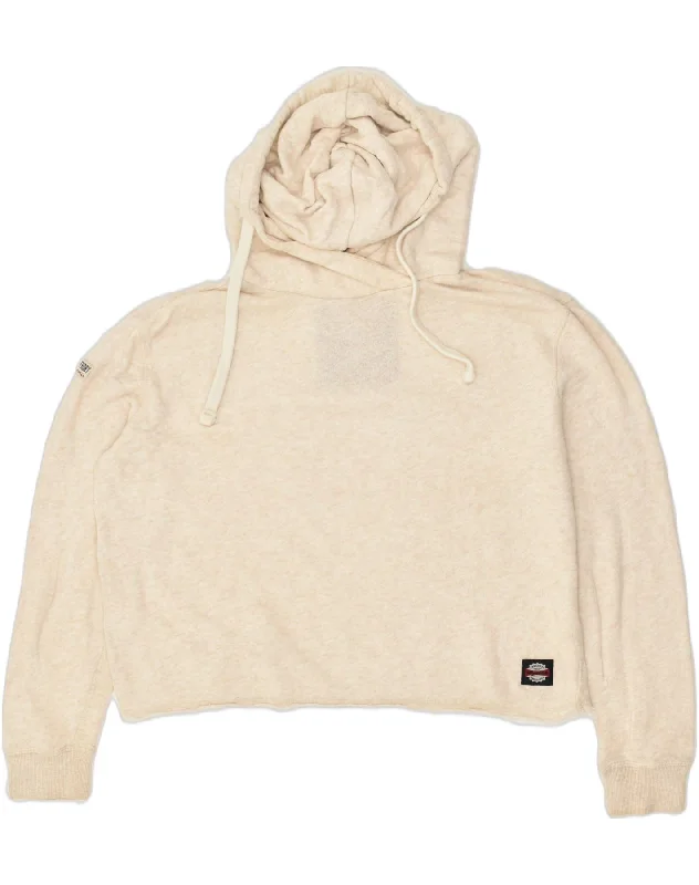 SUPERDRY Womens Hoodie Jumper UK 12 Medium Beige Cotton Hoodie with Reflective Safety Nightwear SUPERDRY Womens Hoodie Jumper UK 12 Medium Beige Cotton Hoodie with Reflective Safety Nightwear