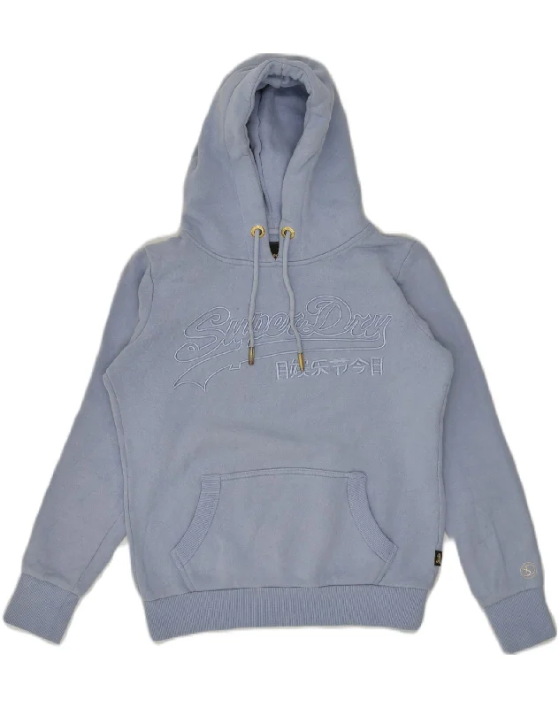 SUPERDRY Womens Hoodie Jumper UK 8 Small Blue Cotton Hoodie Jacket Zipper Layering