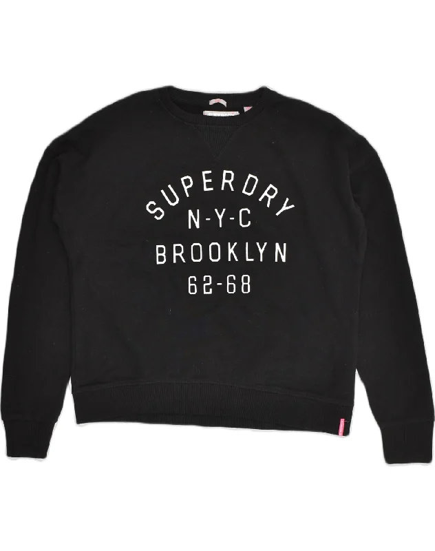 SUPERDRY Womens Oversized Graphic Hoodie Jumper UK 14 Medium Black Cotton Hoodie with Raw Hem Edgy Unfinished SUPERDRY Womens Oversized Graphic Hoodie Jumper UK 14 Medium Black Cotton Hoodie with Raw Hem Edgy Unfinished