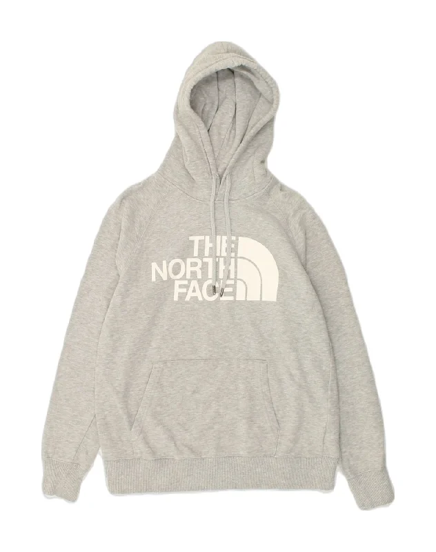 THE NORTH FACE Womens Graphic Hoodie Jumper UK 10 Small Grey Cotton Hoodie with Frayed Bohemian Relaxed