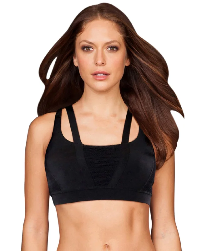 TLF Apparel Prima Black Strappy Devant Low Impact Bra Soft Lace Bralette