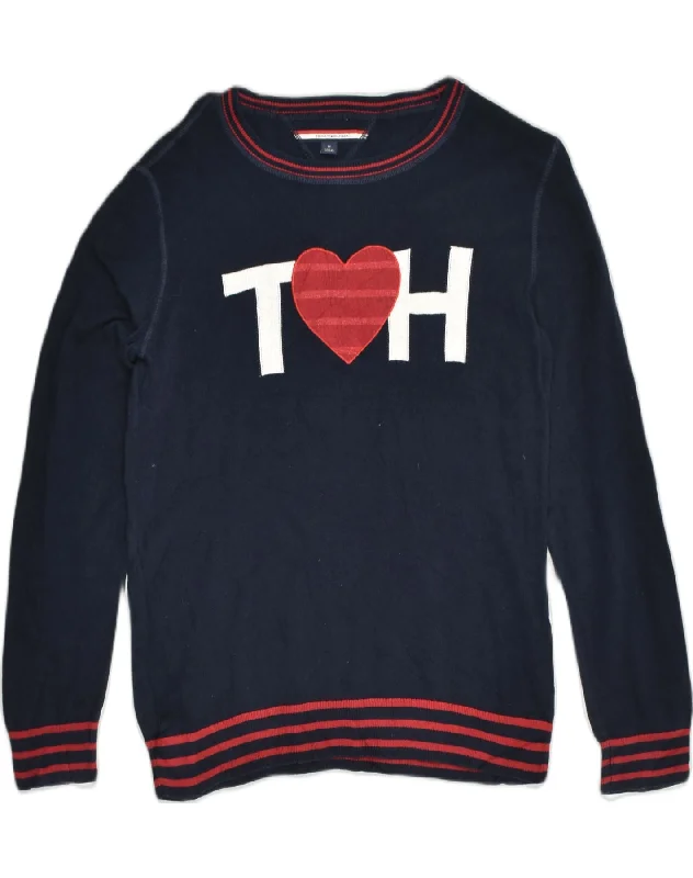 TOMMY HILFIGER Womens Graphic Sweatshirt Jumper UK 12 Medium Navy Blue Hoodie with Ribbed Cuffs Snug Fit Comfort TOMMY HILFIGER Womens Graphic Sweatshirt Jumper UK 12 Medium Navy Blue Hoodie with Ribbed Cuffs Snug Fit Comfort