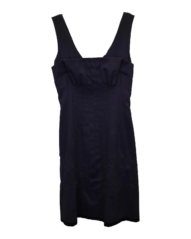 Sophisticated Navy Blue Wool Mini Dress with Pleated Details Fashionable Lace-Trim Mini Dress Sophisticated Navy Blue Wool Mini Dress with Pleated Details Fashionable Lace-Trim Mini Dress