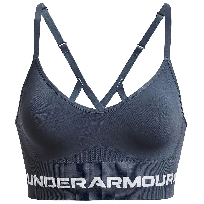 Under Armour Seamless Low Long Sports Bra - Womens - Downpour Grey/White Sleek Sports Bra