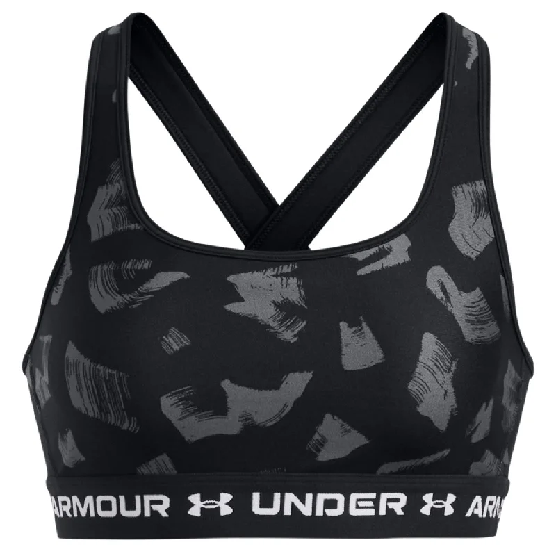 Under Armour Mid Crossback Print Sports Bra - Womens - Black/Castlerock/White Minimalist Wireless Bra