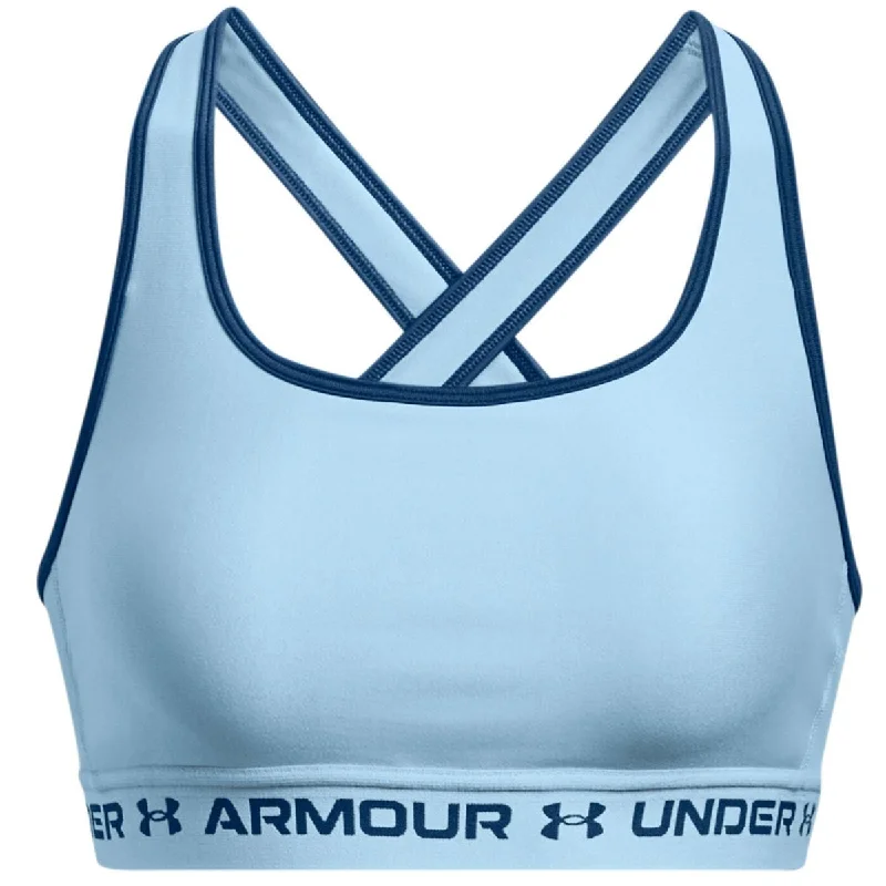 Under Armour Mid Crossback Sports Bra - Womens - Blizzard/Varsity Blue Soft Mesh Bra