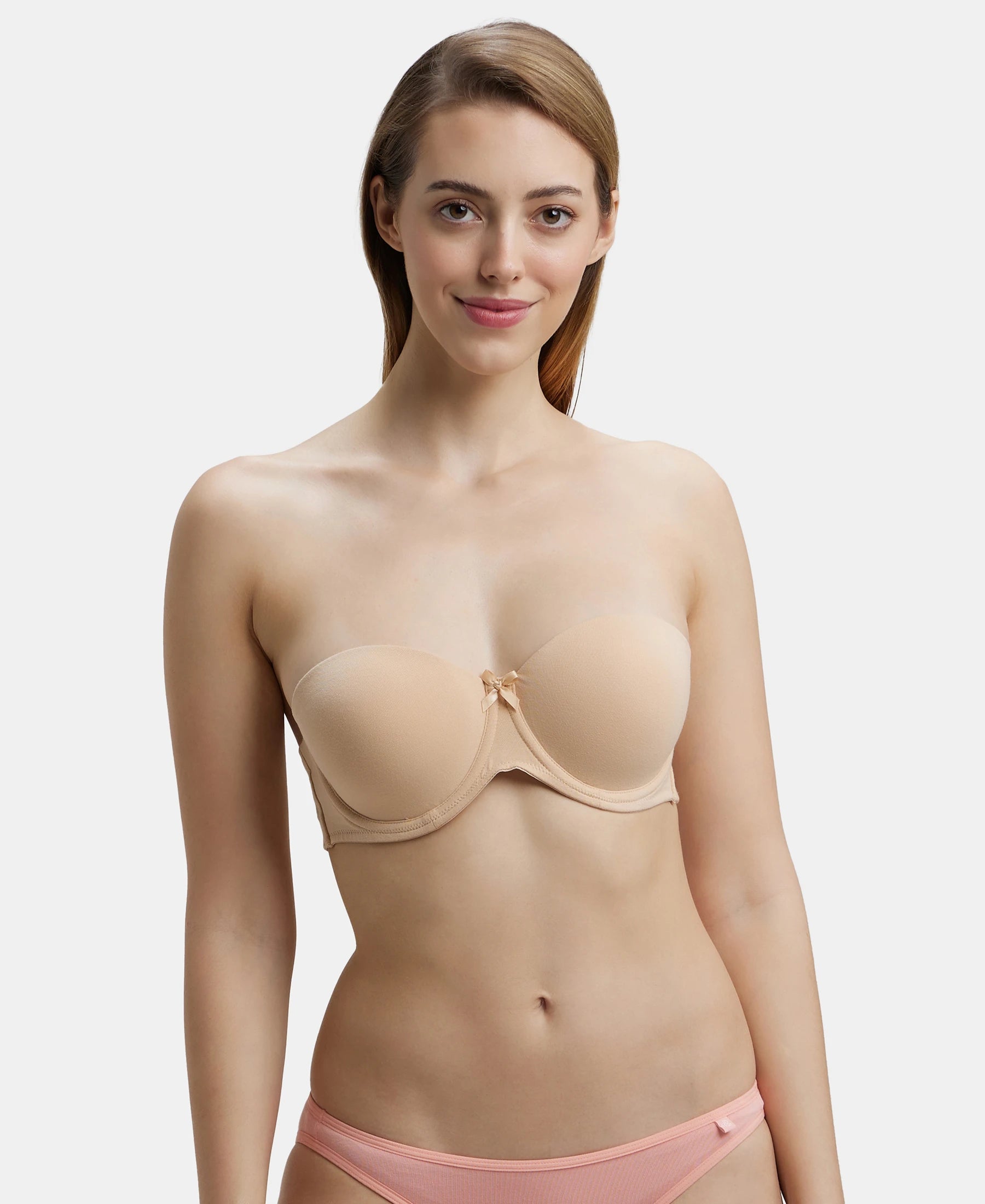 Under-Wired Padded Super Combed Cotton Elastane Stretch Full Coverage Strapless Bra with Ultra-Grip Support Band - Skin Contour Bra Style