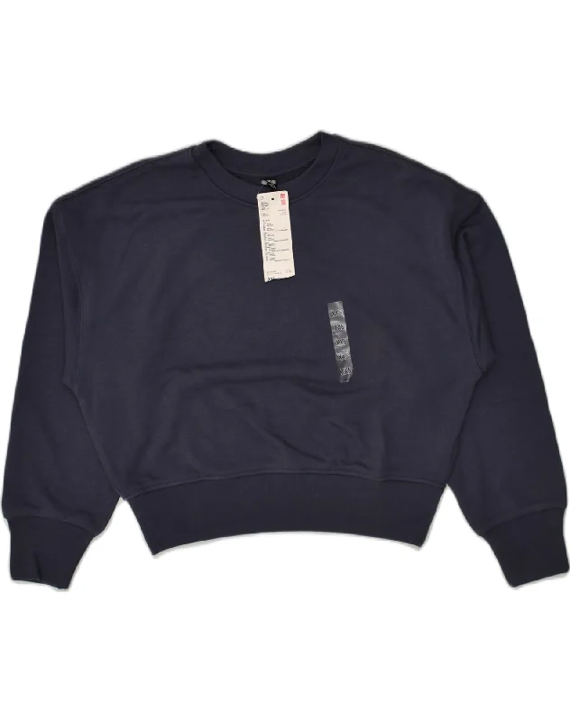 UNIQLO Womens Crop Oversized Sweatshirt Jumper UK 2 2XS Navy Blue Cotton Hoodie with Oversized Fit Loose Comfortable UNIQLO Womens Crop Oversized Sweatshirt Jumper UK 2 2XS Navy Blue Cotton Hoodie with Oversized Fit Loose Comfortable