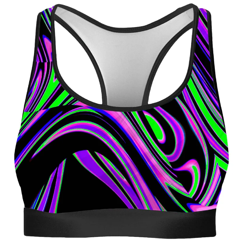 Violet and Lime Blackout Drip Rave Bra Comfortable Bralette Style