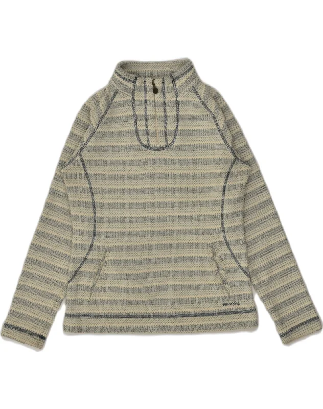 WEIRD FISH Womens Zip Neck Sweatshirt Jumper UK 10 Small Beige Striped Hoodie with Illustration Artistic Creative WEIRD FISH Womens Zip Neck Sweatshirt Jumper UK 10 Small Beige Striped Hoodie with Illustration Artistic Creative