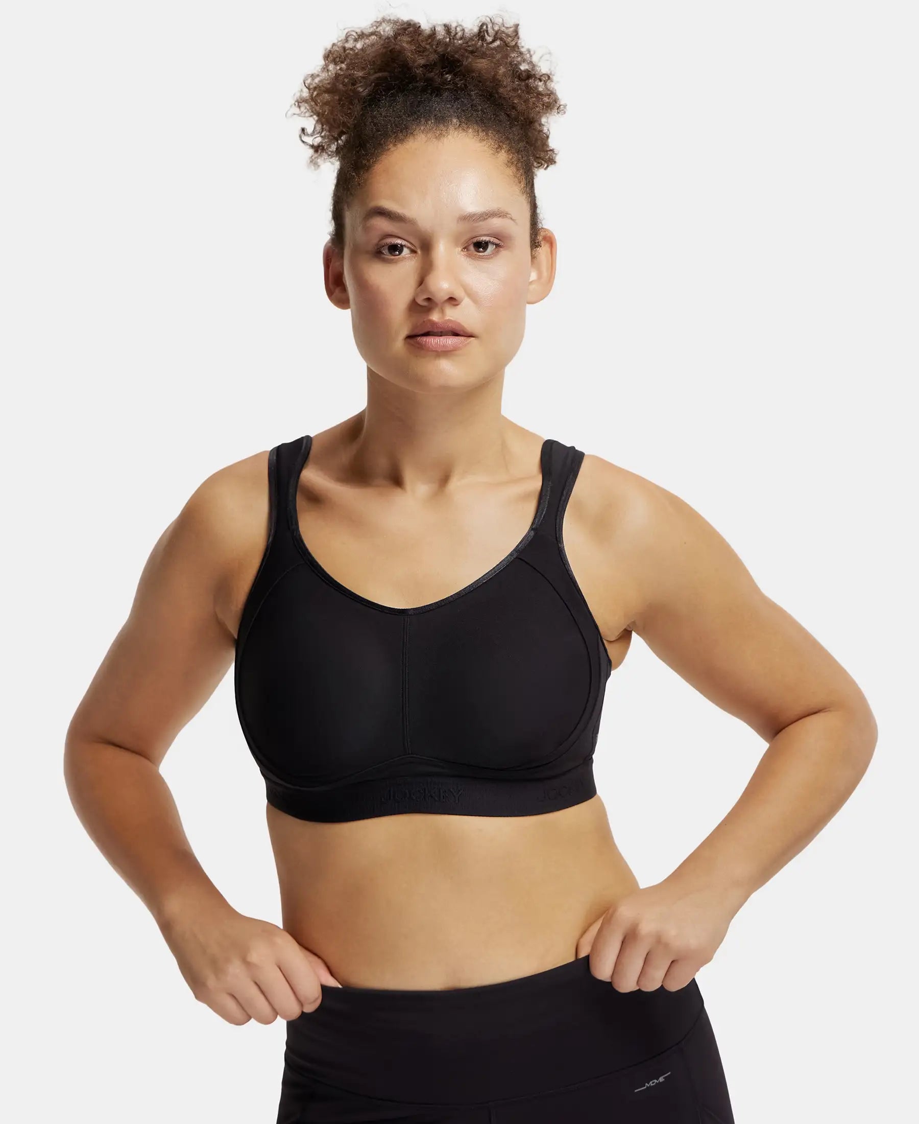 Wirefree Non Padded Microfiber Elastane Stretch Full Coverage Sports Bra with StayDry Treatment - Black Push-Up Bralette Set